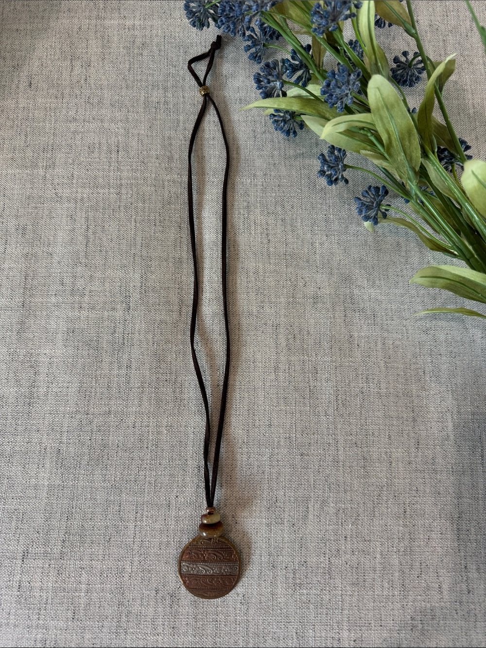 Handcrafted Brown Leather Cord Pendant Necklace From Reservation in NM